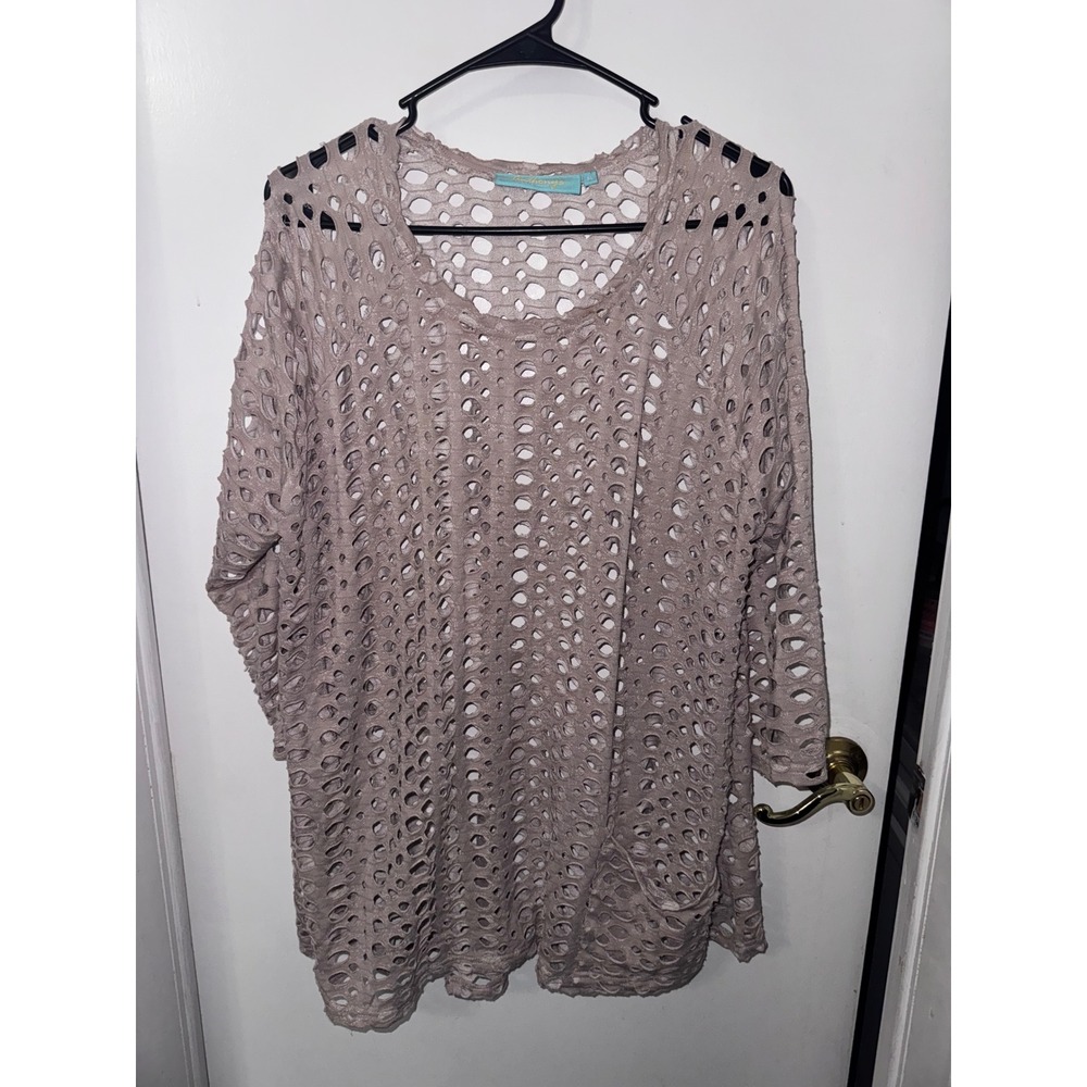 Anthony's Resort Wear XL Taupe Perforated Laser Cut Beach Cover Up Top Pocket